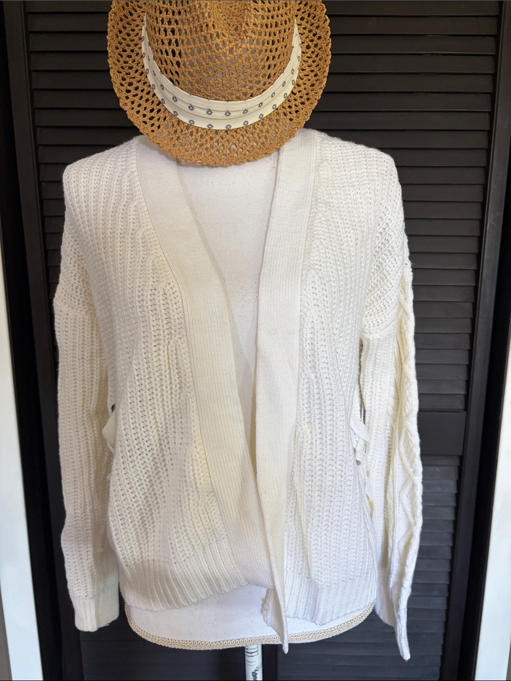 Almost Famous Cream Open-Front Knit Cardigan with Side Ties
